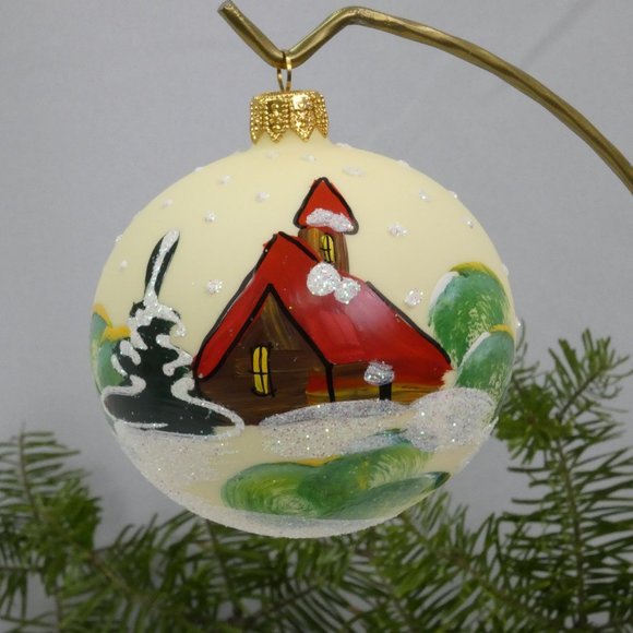 Winter Village Hand Decorated Christmas Ornament 3" Blown Glass Ball**SET OF 6** - Picture 2 of 5